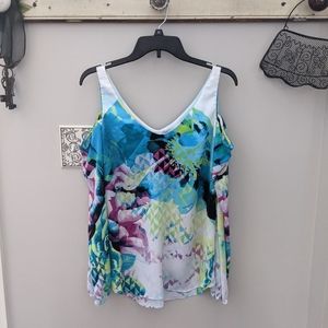 Colorful cold shoulder top